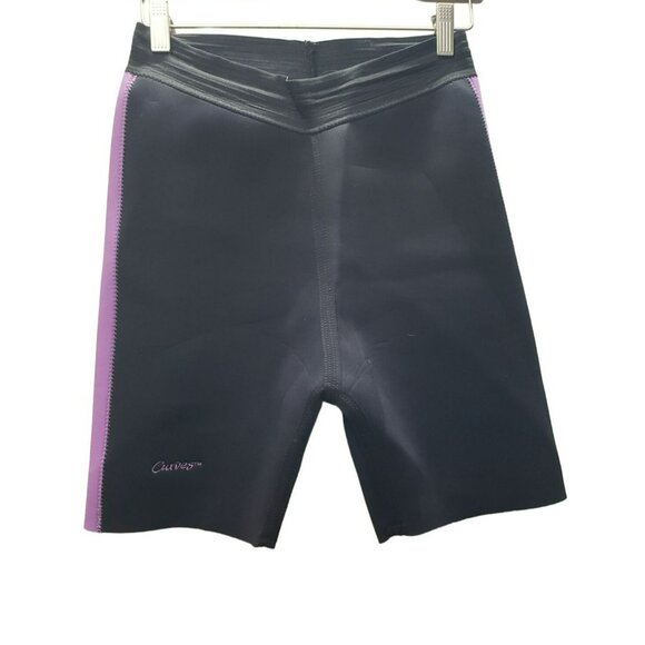 Curves Waist Trimmer Women's Black Purple Neoprene Fitness Workout Shorts Medium - Picture 1 of 5